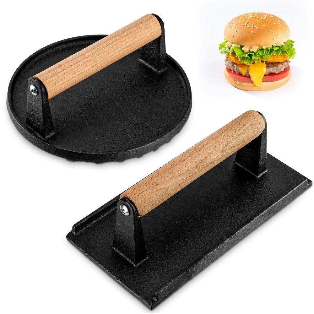 

2 шт., круглый железный пресс-комплект для гамбургеров, прямоугольный чугунный гриль, прессованная пластина, пресс для мяса, гриль-сэндвич