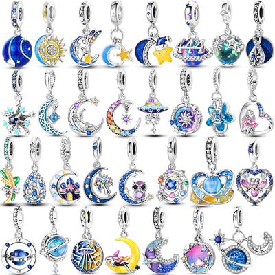 Charms Kupfer Mond Stern Nachthimmel Galaxie Himmlisch Hängende Perlen Passend für Schlangenketten Armband Halskette Damen DIY Schmuck