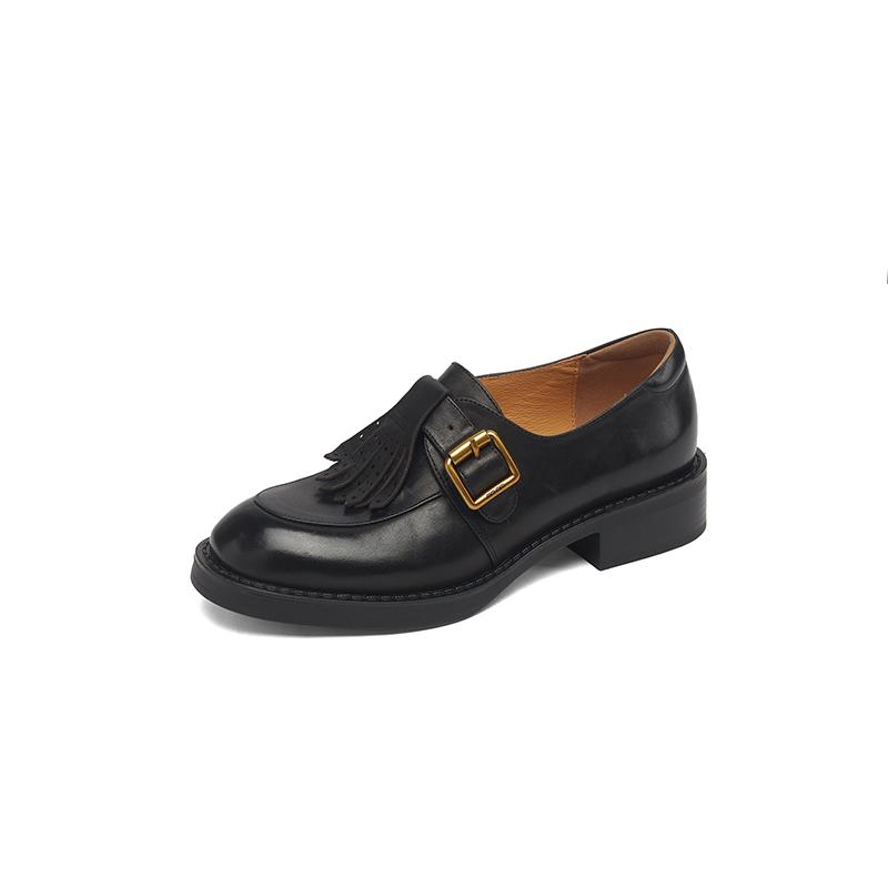 Fashion 2025 New Vintage Women Pumps Genuine Leather Round Toe Retro Style Belt Buckle Shoes Woman Spring Summer Basic Office Lady Pumps