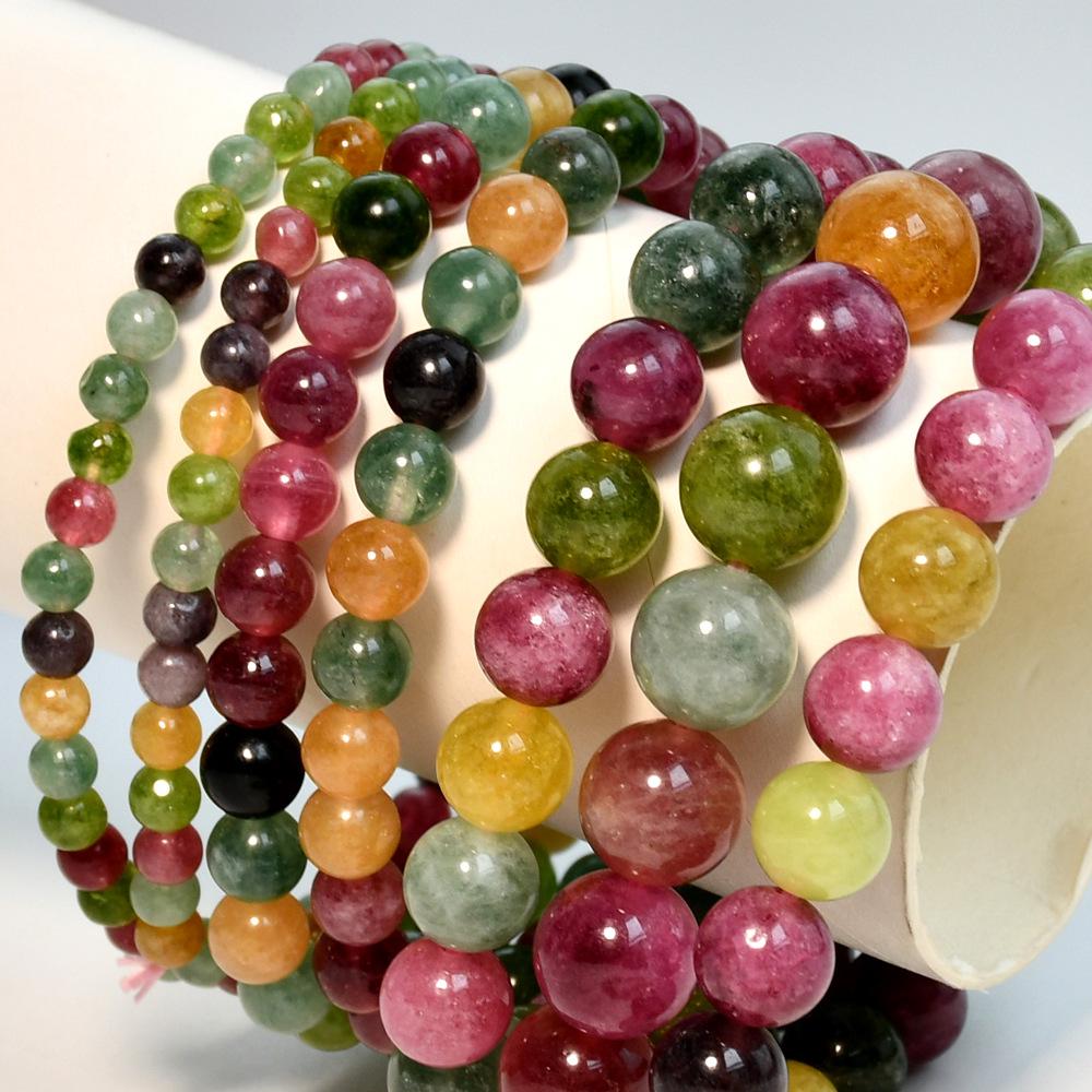 Bohemian Rainbow Tourmaline Beaded Bracelet: Colorful Women's Single-Loop Elastic Cord Jewelry