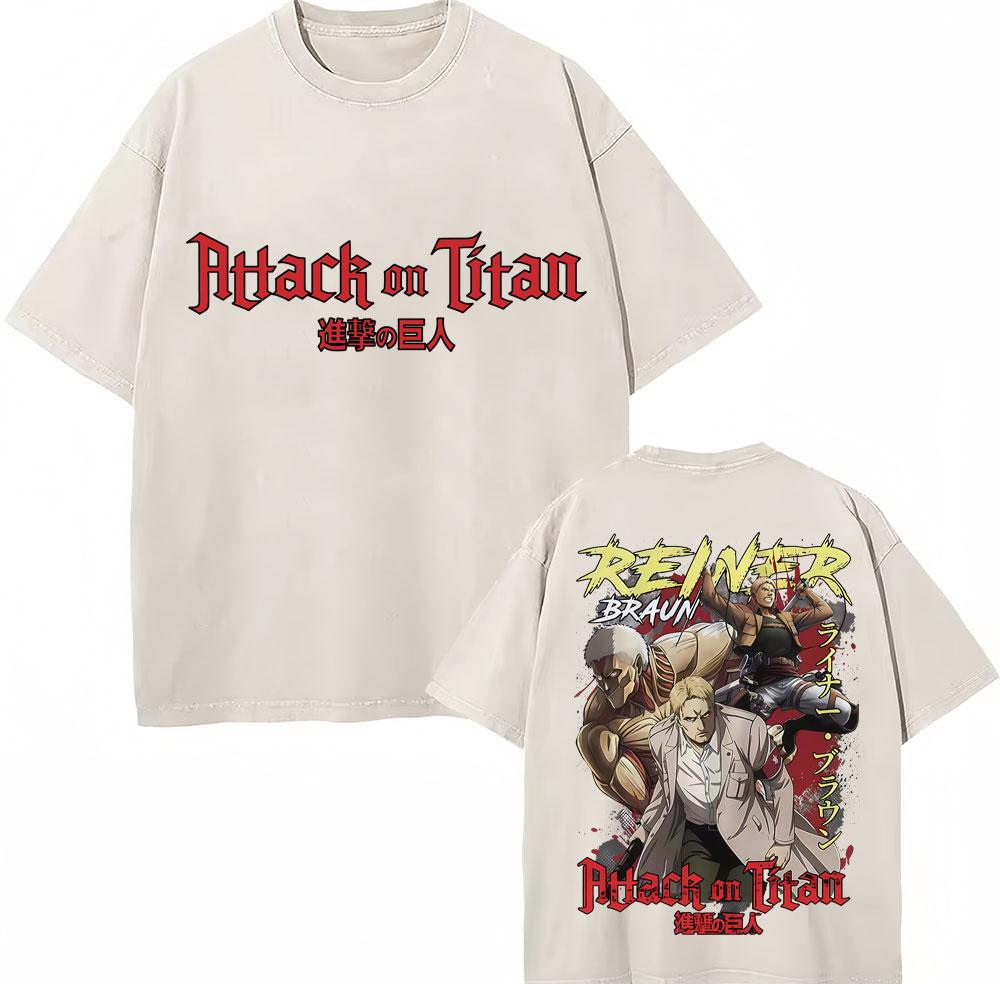 

Washed Anime Attack on Titan Graphic T Shirts Vintage Harajuku Unisex Women T Shirt Oversized Cotton Casual Short Sleeve Streetwear S