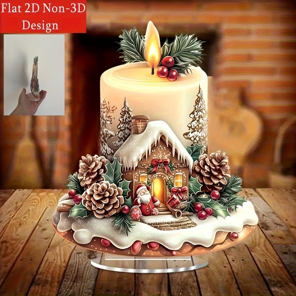 2D flat acrylic Christmas candle decoration, pine cones and berries - holiday tabletop decoration, holiday decorations for Christmas, New Year