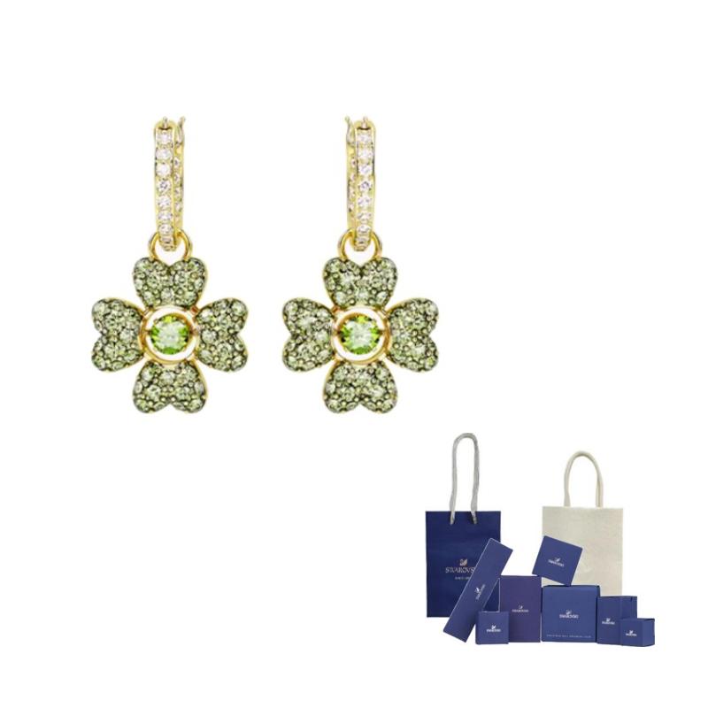 Swarovski Gold Plated Earrings Womens Green F-Branded gift bag зелёный