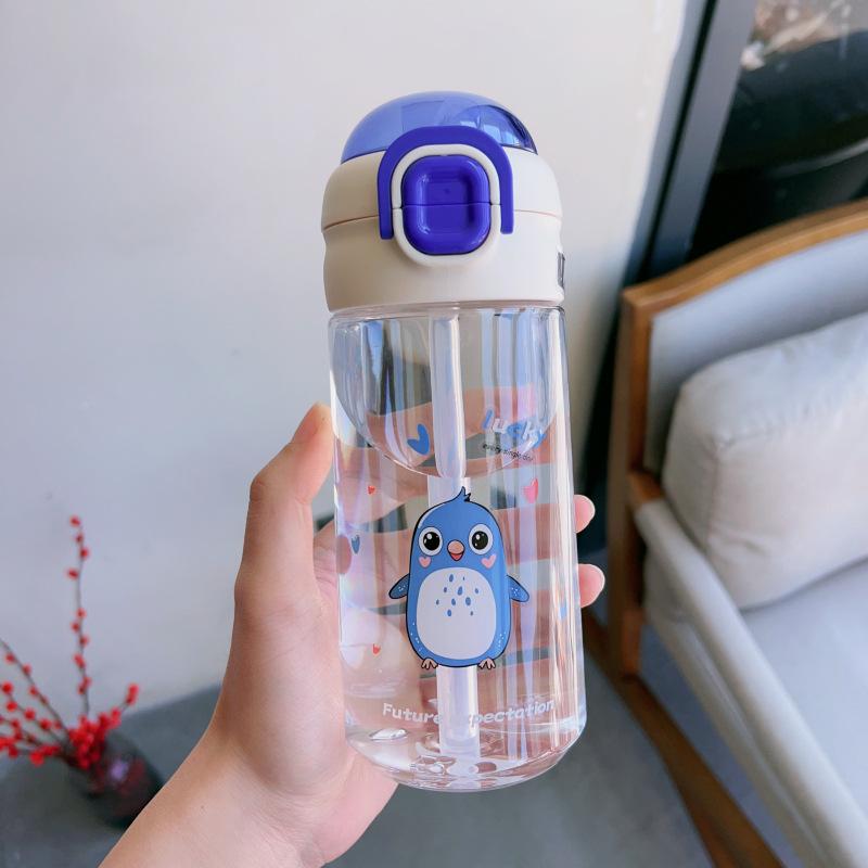 Water bottle Internet celebrity popular children's plastic double drinking cup cute bouncing cover outdoor portable straw direct drinking student
