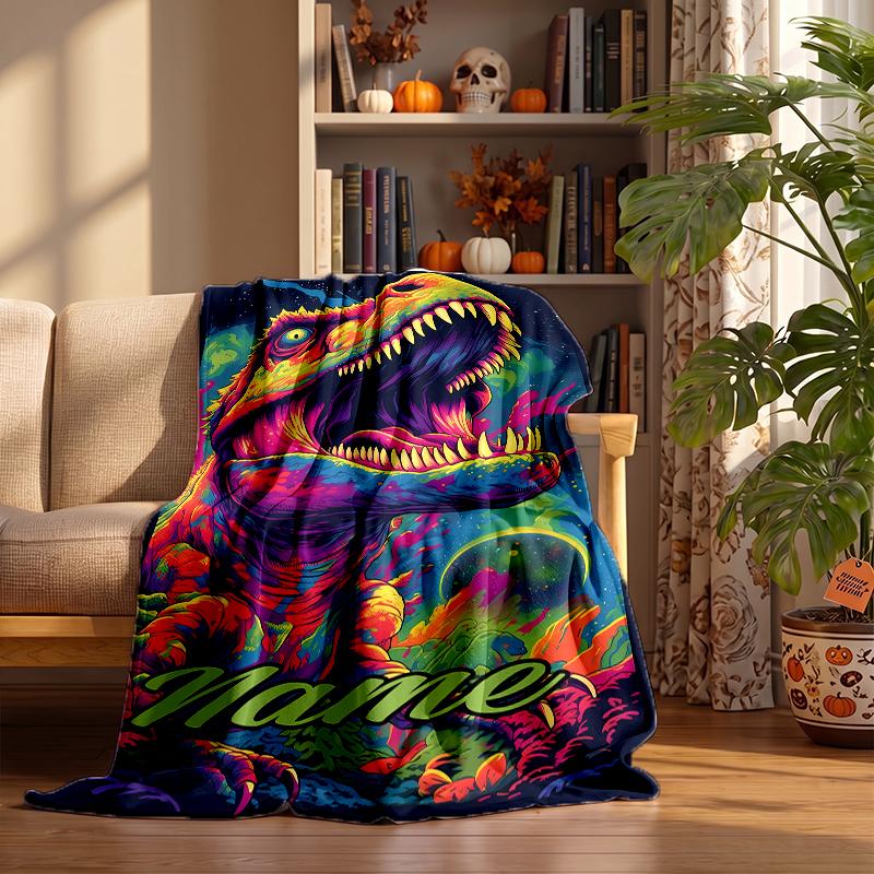 Fierce Dinosaur Custom Flannel Blankets Soft Warm Cozy Throws for Home Decor Holiday Gifts