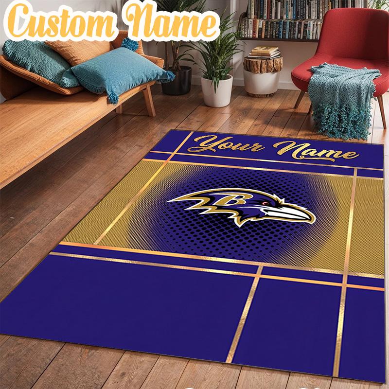 Custom Name football Ravens Logo Rug Office Rug Chair Mat Non Slip Carpet Rugs for Bedrooms Dining Room Living Room Home Decor gifts