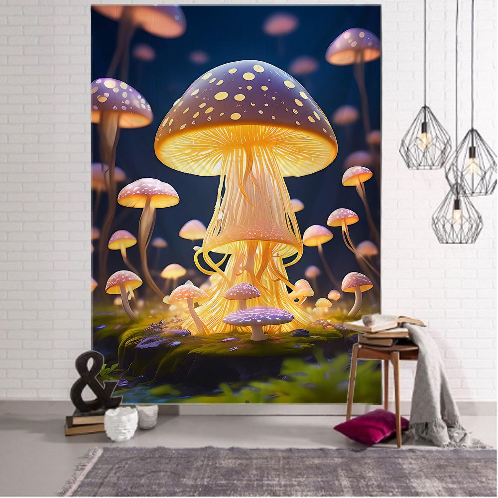 Mushroom Forest Tapestry Kawaii Home Decoration Room Art Background Cloth Children'S Room Decoration Hanging On The Wall