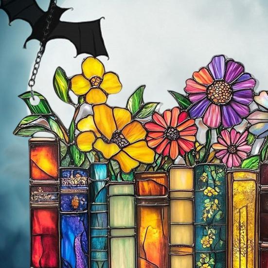 Halloween Suncatcher Stained Glass Window Hanging Sun Catcher Acrylic Ghost Plant Bookshelf Decoration for Window Wall Art Decor