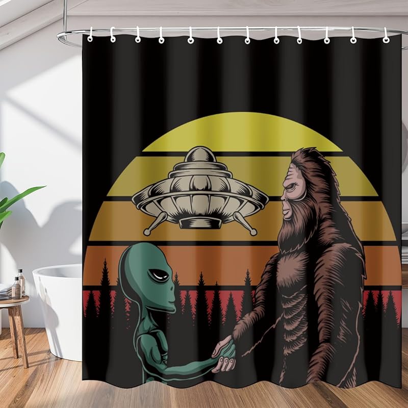 TropicalLife Bigfoot Funny Shower Curtain, Unique Cool Cloth Sasquatch Shower Curtain Set with 12 Hooks for Bathroom Decor Accessories Bathtub