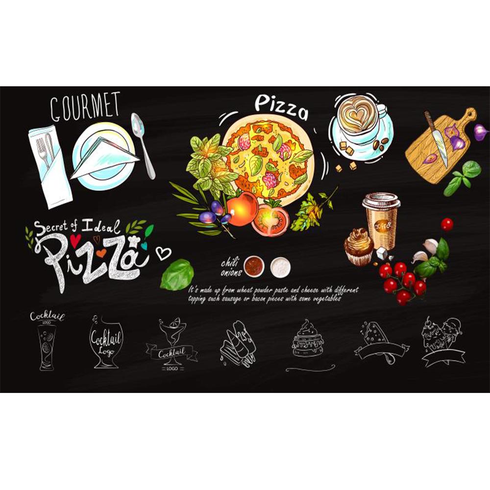 Köstliches Pizza Wandbild Cartoon Thema Große Pizza Tapete, 3D Abnehmbarer Wanddekor Aufkleber für Pizza Shop Imbissstube Tapete