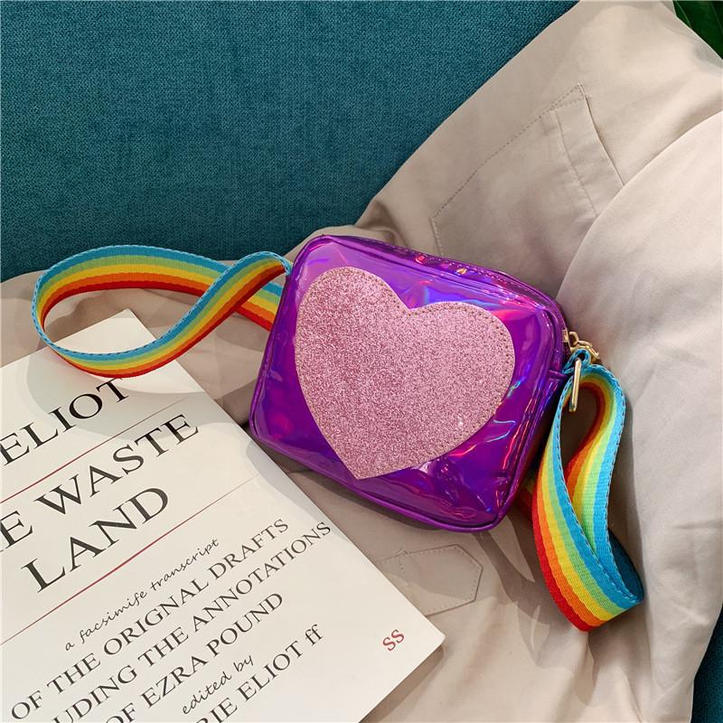 Chic Korean Style Kids Bag With Shiny Pu Leather And Colorful Rainbow Strap For Boys And Girls