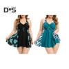 2Pcs/Set Plus Size Swimsuit Set V-Neck Halter Flowy Hem Tops Boxer Trunks Set Quick Drying Split Design Swimwear