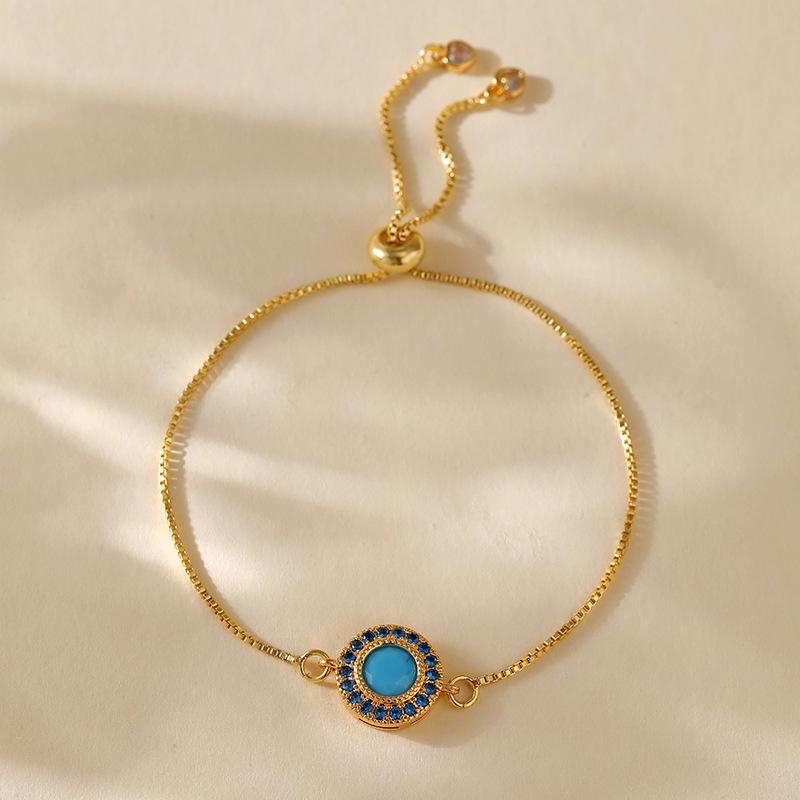 Gold Plated Evil Eye Pull-Tie Adjustable Box Chain Bracelet