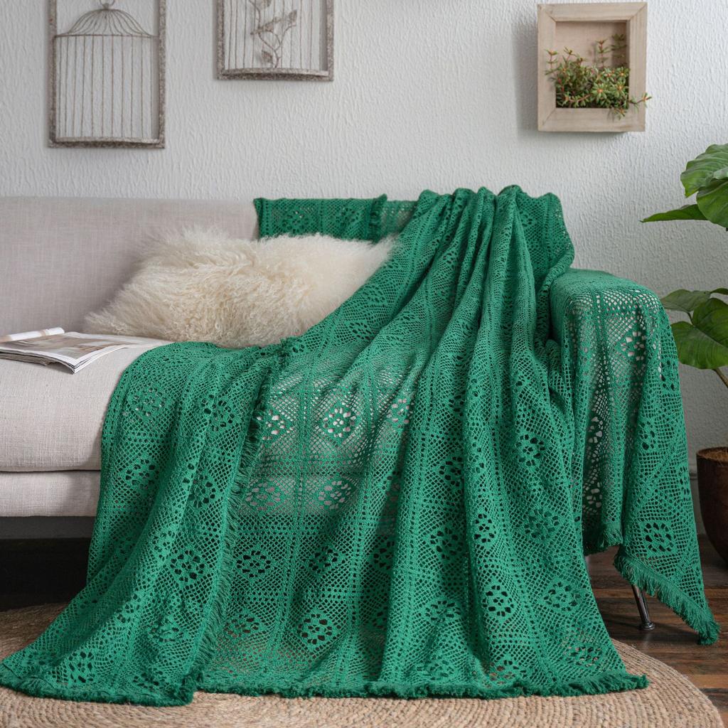 Sofa Towel Multifunctional Cover Retro Cotton Thread Hollowed Out Retro Green