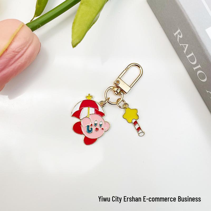 Cartoon Kirby Metal Charm Pendant Keychain Cute Gift for Friends Besties