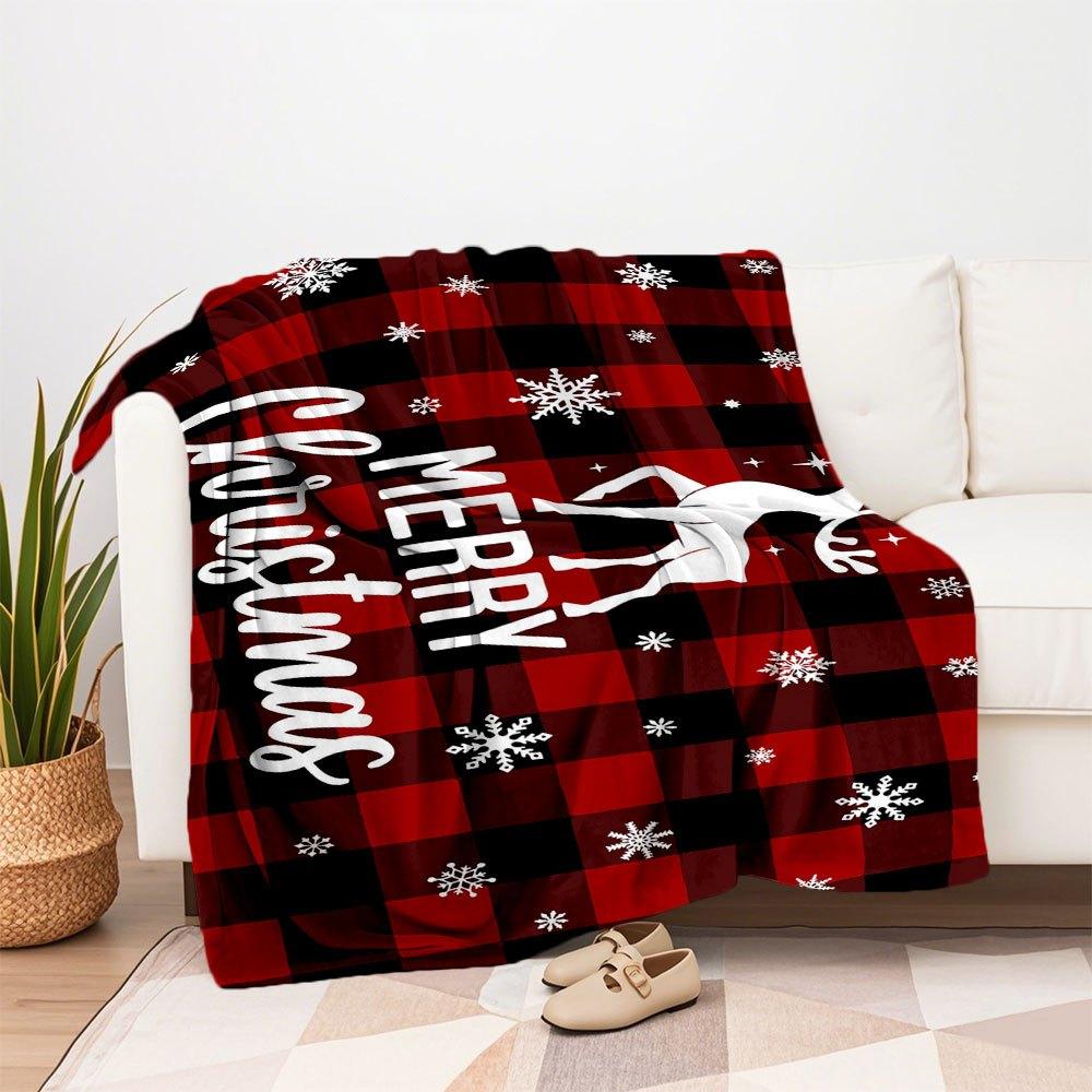 Christmas Reindeer Buffalo Plaid Poster PrintBlanket Flannel Throw Blanket for Sofa, Bed, Travel, Camping, Office, Couch, Chair, And Bed Gif