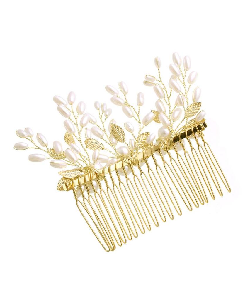 VINGTAINE Hair Comb with and Flower Perfect for Large Hair Popular and Trendy Pearl, Leaf, Design, Weddings, Accessories, Gift, H7681-