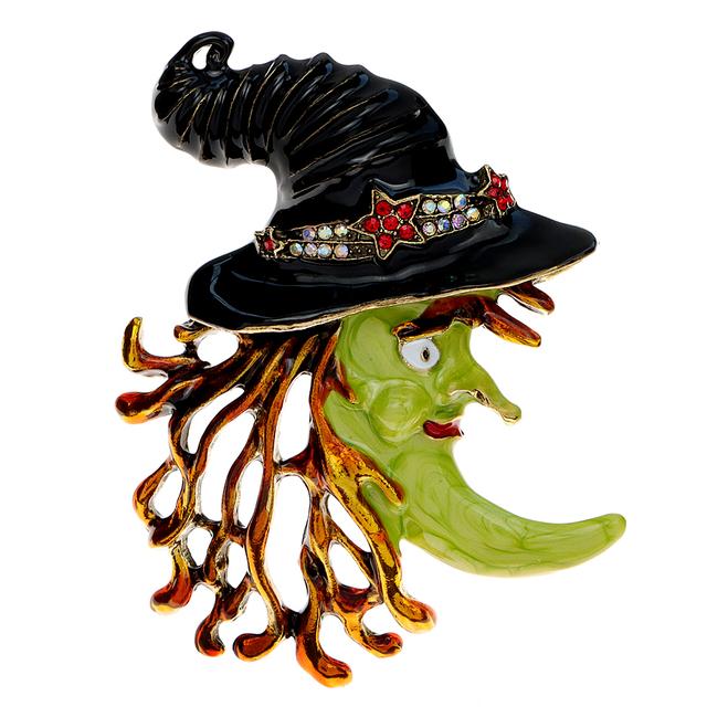 Novo broche de bruxa esmaltado de Halloween grande alfinete bizarro