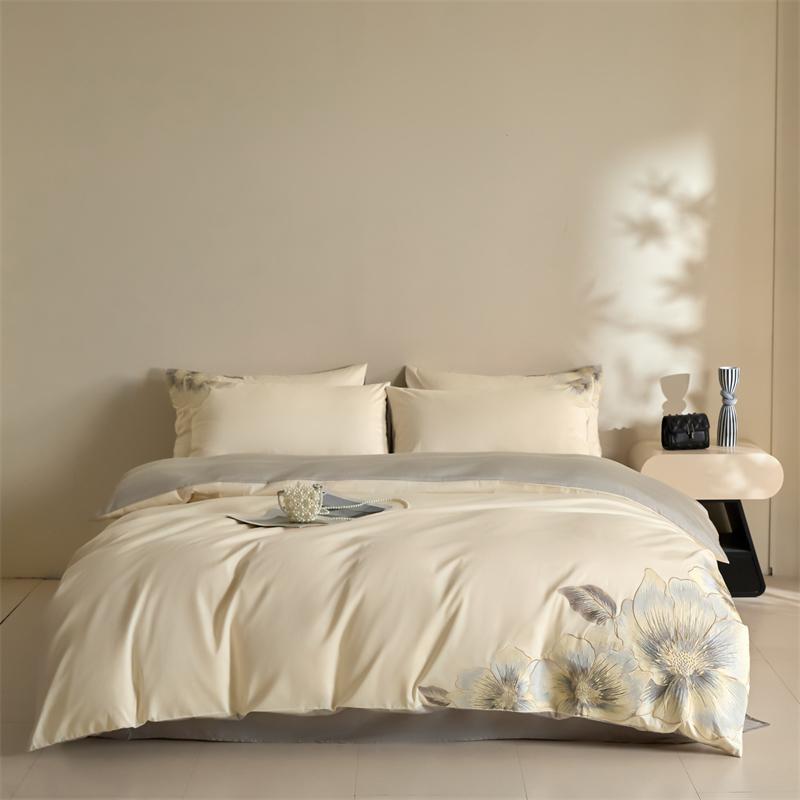 100% Egyptian Cotton Flowers Embroidery Luxury Bedding Set Single Double Queen King Duvet Cover Flat/Fitted Sheet Pillowcases