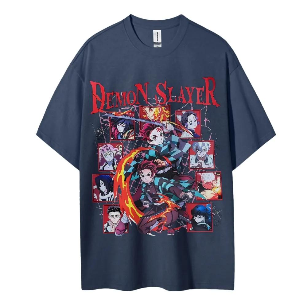 T-shirt Demon Slayer Homme Coton Pur Décontracté Col Rond Manches Courtes Vêtements Été Sport Décontracté Haut Manches Courtes