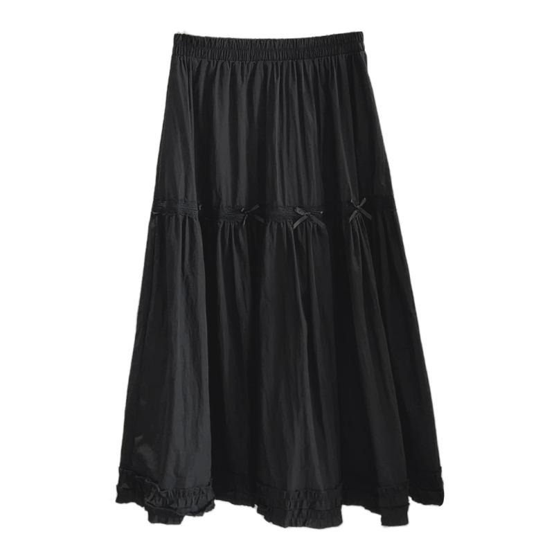 Bow Fungus Edge White Cake Skirt Women's Spring New A-character Loose and Thin Medium and Long Swing Skirt