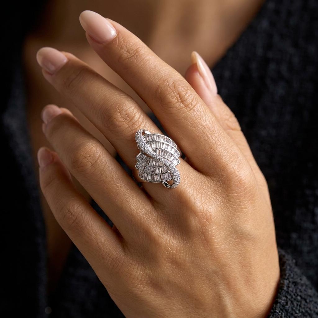 Bold Geometric Asymmetric Cubic Zirconia Copper Ring for Women Modern Abstract Edgy Statement Finger Jewelry