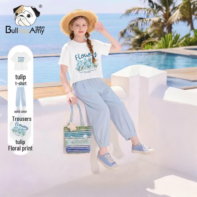 CHANZUIGOU Girls  Tulip Print Two-Piece Summer Set 150 cm
