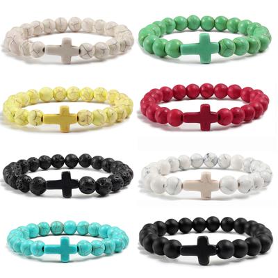 8mm Perlen Kreuz Armbänder für Damen Herren Naturstein Elastisches Stretch Gebetsarmband für Damen Freundschaft Kreuz Geschenke