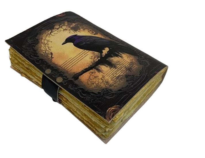 Raven Leather Journal 5×7” | Handmade Deckle-Edge Paper Diary 200 Pages | Gothic Crow Notebook | Vintage Lock Diary