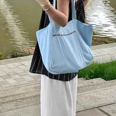 Large Capacity Letter Shoulder Bag Double Sided Back Striped Tote Bag Fashion Versatile Canvas Bag