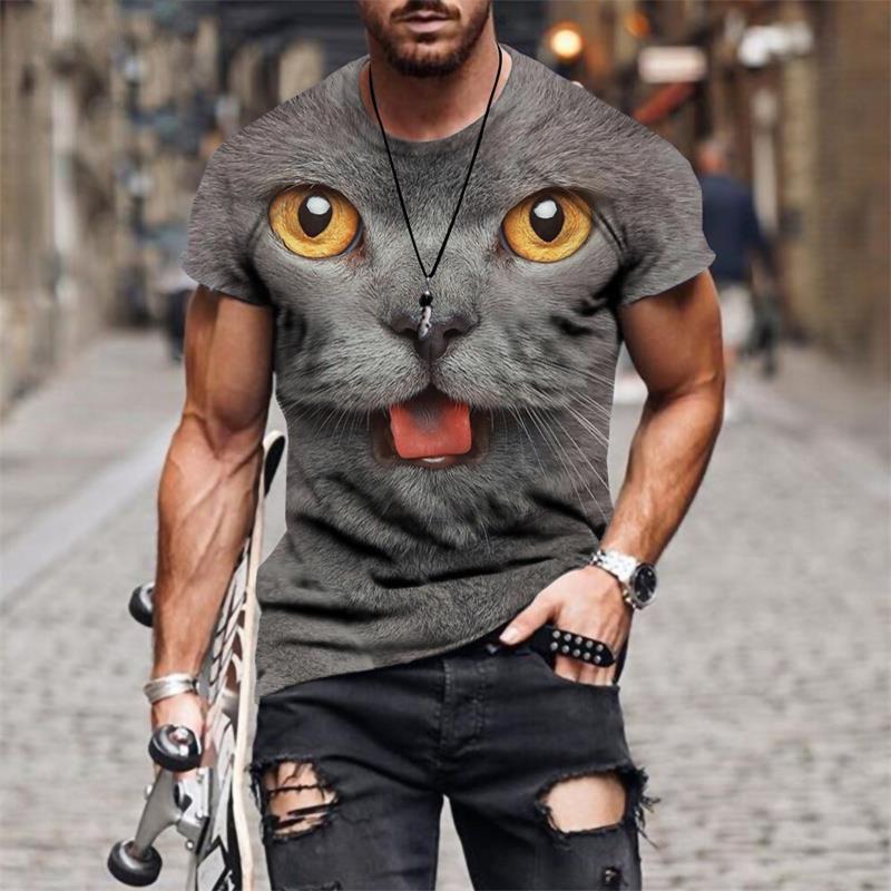 

Футболка с забавным рисунком кошки и животного для мужчин, индивидуальная, с 3D-принтом, с коротким рукавом, повседневная, уличная, с круглым вырезом, свободные футболки, спортивные футболки 6XL