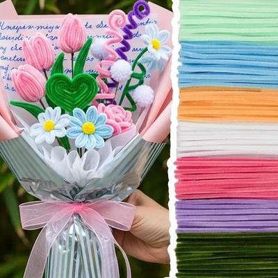 350/512 Stück Pfeifenreiniger Basteln - Pfeifenreiniger Blume, Pfeifenreiniger Blumen-Set, DIY Pfeifenreiniger Strauß für Projektaktivität