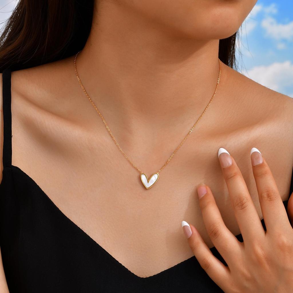 Vnox Diverse Heart Pendant Necklace For Women Girls, Stainless Steel Shell CZ Crystal Charm Choker, Fashion Jewelry Party Gifts