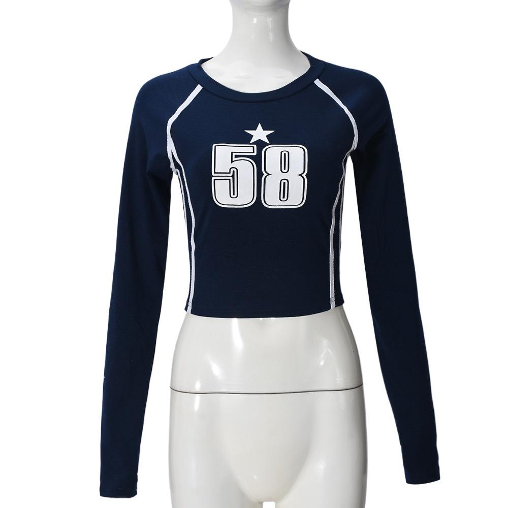 Spice Girl Style European and American Trend Women's T-Shirt Waist Versatile Skinny Printed Long Sleeve Top T-Shirt Women