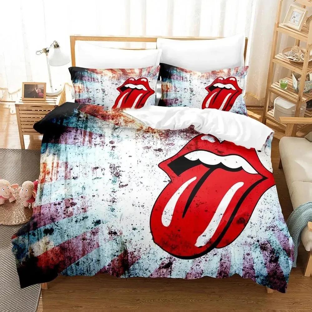 

3D Друк Логотип Rolling Stones Постільна Білизна Набір Підковдра Набір для Ліжка Покривало для Ковдри Наволочка Ковдра Розмір Кінг Квін Для Хлопчиків Дорослих 135x200cm 2pcs