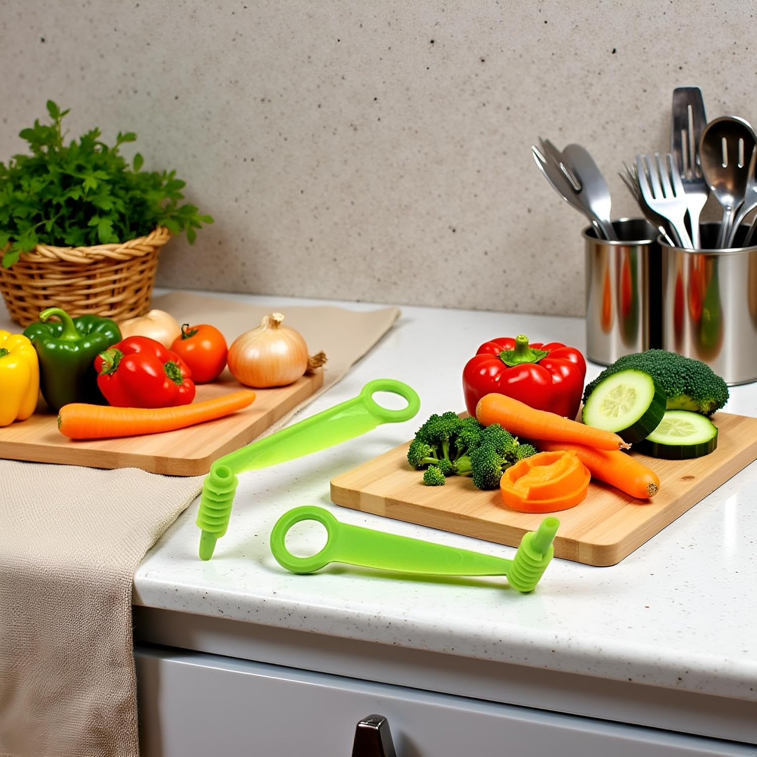 2Pcs Green Plastic Spiral Slicer Blade Hand Slicer Cutter Potato Cucumber Vegetables Spiral Knife Accessories Tool,Manual Screw Peelers Garlic Tools