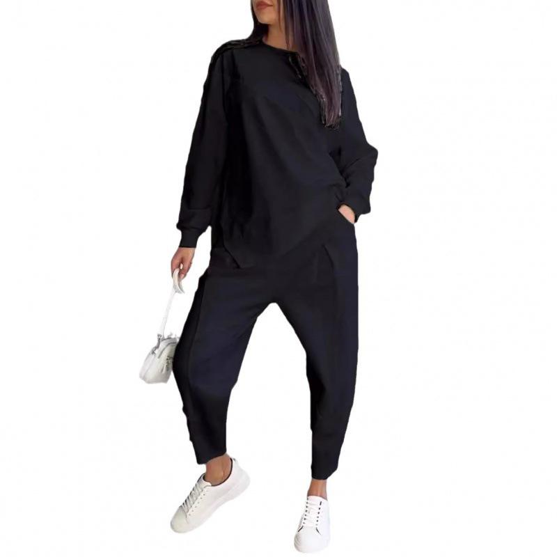 2024 Women's Casual Loose Long Sleeve Sweatshirt and Harem Pants Set for Autumn and Winter