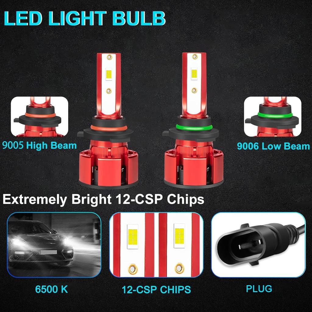 For Toyota Camry 2000 2001 2002 2003 2004 2005 2006 Light Bulbs, 800% Brightness Hi and Lo Beam+Fog Light Bulbs, Superfocused Beam Mode, 6500K White,