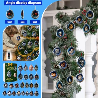 Christmas Advent Calendar Ornament, 24-Day Christmas Advent Calendar, Christmas Tree Decoration, 2D Flat Acrylic Pendant