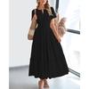 VEZFAA Women's Fashion Summer Spring Solid Color Print Short Sleeve V-Neck High Waist Casual Dresses