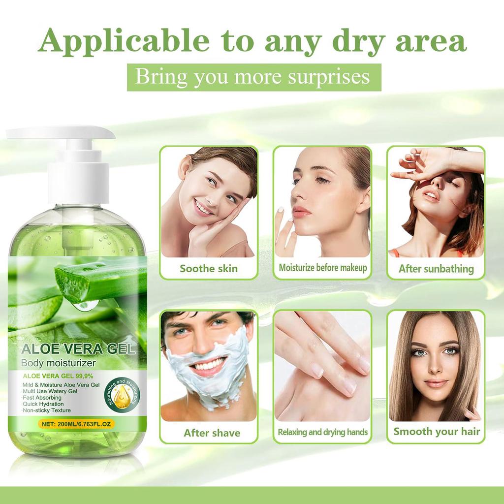 Aloe Vera Gel-Brightens Evens Skin Tone-Rich In Vitamins, Minerals And Enzymes-Suitable For All Skin Types, 200g