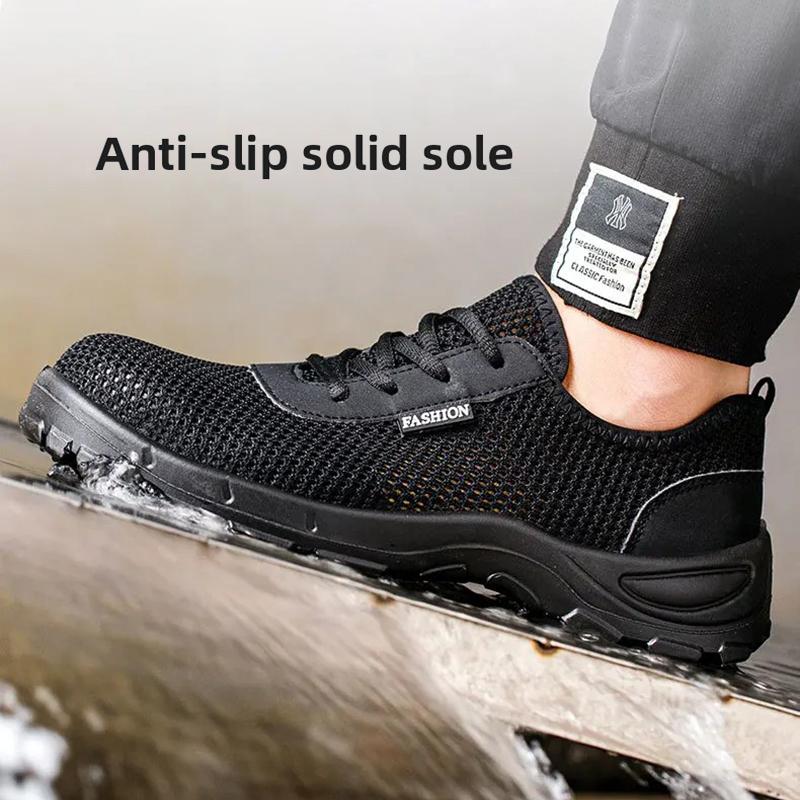 Oulylan Anti-Crush Steel Toe Sneakers Men Anti Piercing Safety Boots Breathable Mesh Labor Footwear Outdoor Lace Up Work Boot