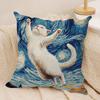 Van Gogh Starry Night Cat Cushion Cover Silky Short Plush Invisible Zipper Dustproof Sofa Pillow Case For Home Decor