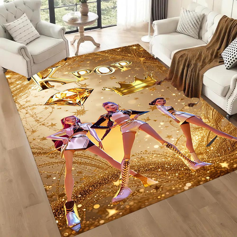 Golden K-pop Stars Square rugs are a great choice for living rooms, bedrooms, home décor, and as gifts.