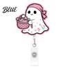 Clear Acrylic Retractable Badge Reel Halloween Ghost Reel Glitter Holder Clip Cute Pink Starlight ID Name for Women Nurse Teacher Medical