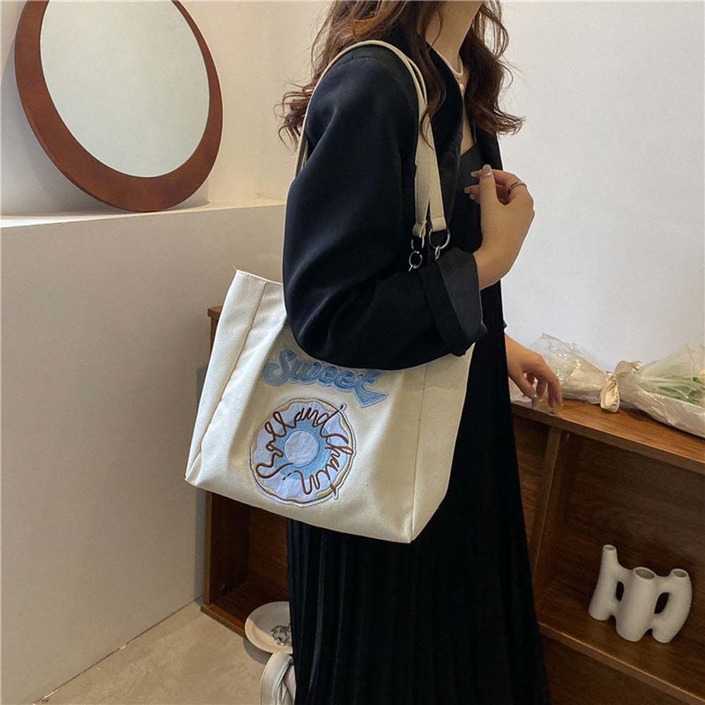 

Letter Embroidery Canvas Tote Bag Canvas Large Capacity Tote Bag Fashion School