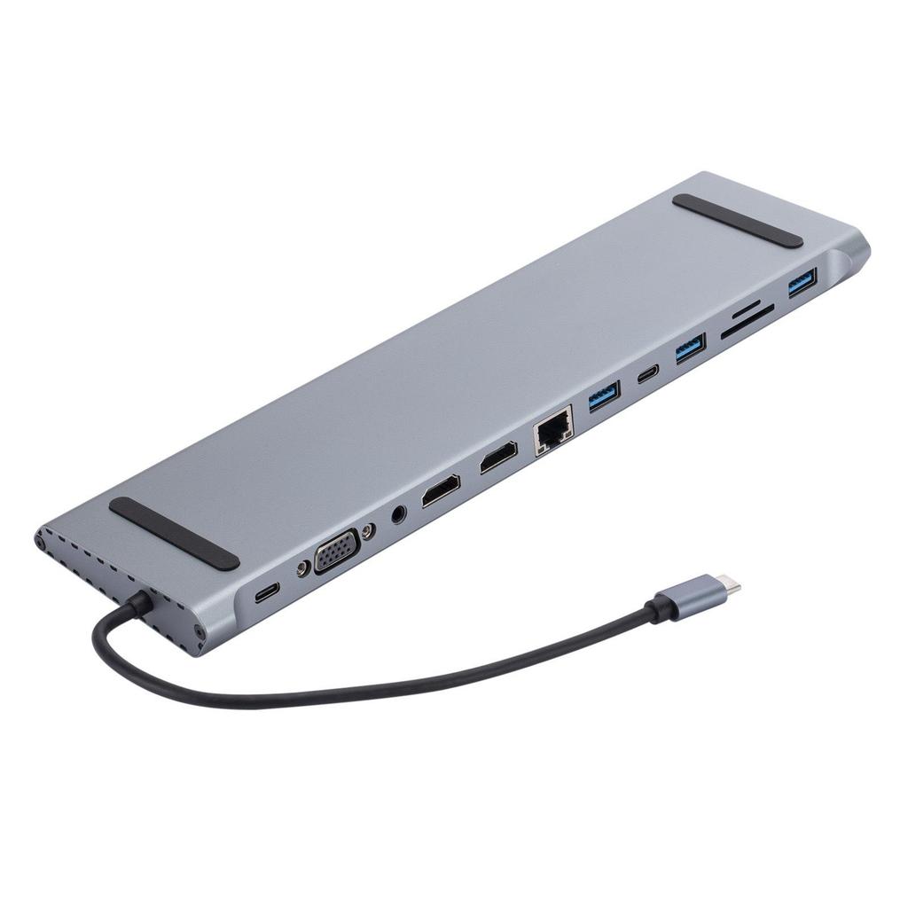 12-in-1 Dual HDMI Docking Station with Gigabit Laptop Stand and Multifunctional Base