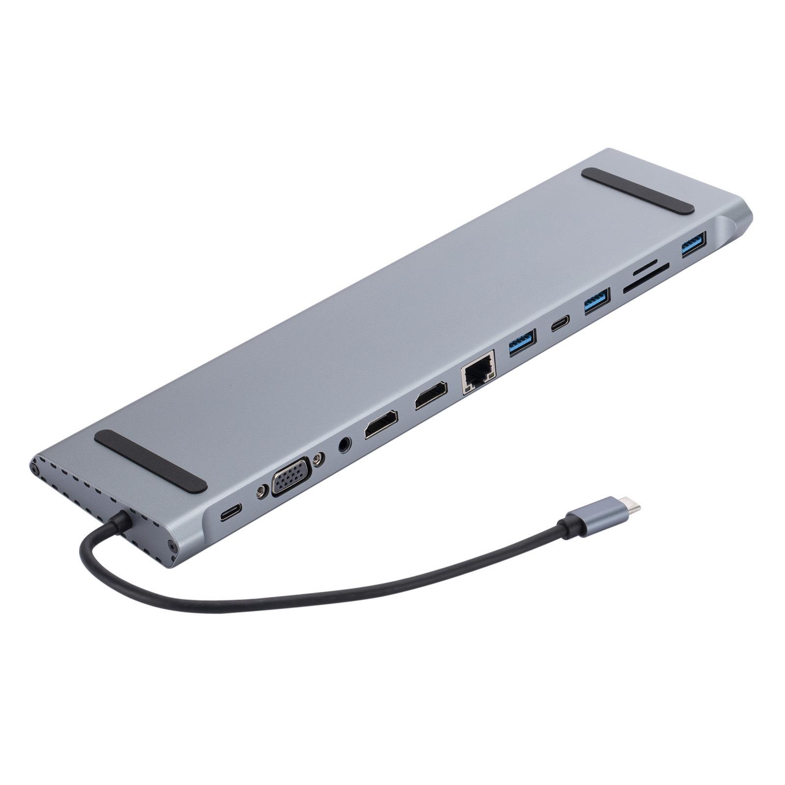 12-в-1 двухпортовая HDMI док-станция с гигабитным подставкой для ноутбука и многофункциональной базой