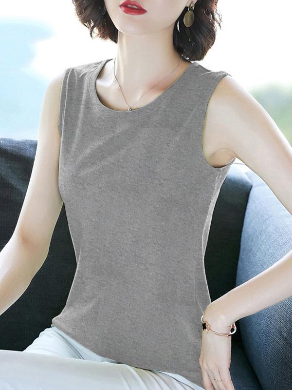 Women's Korean Style Versatile Round Neck Camisole - Sleeveless Spring/Summer Top