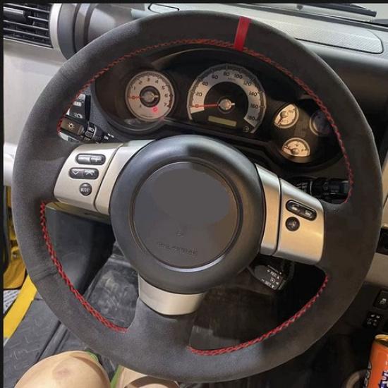 Red strip Steering Wheel Suede Leather Cover For Toyota FJ Cruiser 2007-